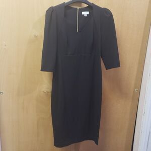 CALVIN KLEIN KNEE LENGTH V-NECK BLACK DRESS 3/4 SLEEVES Sz 6 GREAT CONDITION!